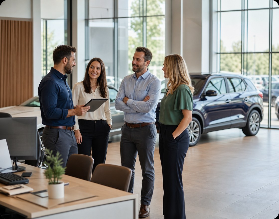 Dealership team in a modern showroom